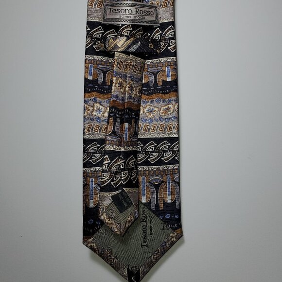 TESORO ROSSO UOMO MODA MENS HORIZONTAL STRIPE BLACK/ GRAY/ TAN/ BLUE  TIE - Picture 3 of 3